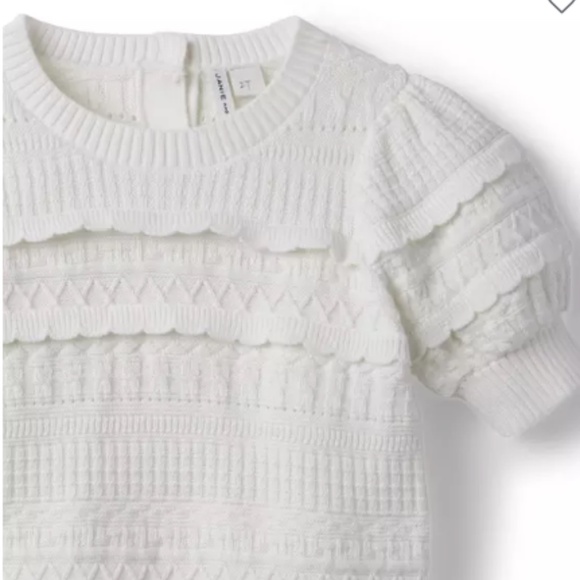 JANIE AND JACK KIDS GIRLS WHITE JET IVORY PUFF SLEEVE SCALLOP SWEATER TOP SZ 12 - Picture 2 of 10